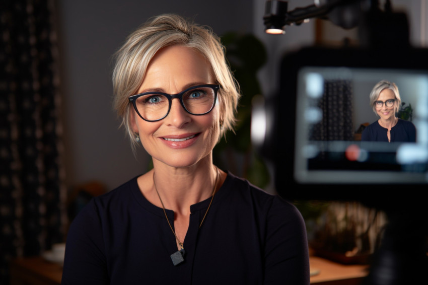 Smiling mature woman on video call