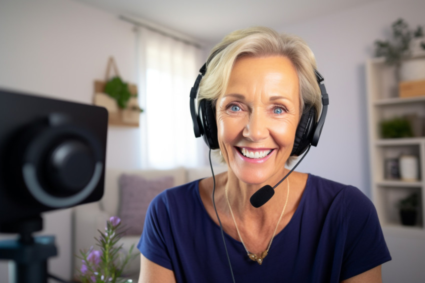 Smiling mature woman on video call