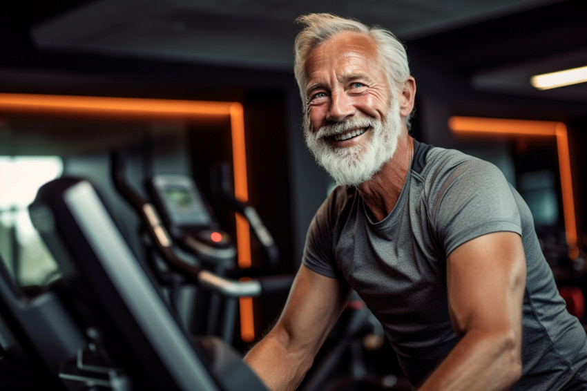 Senior man exercising in gym