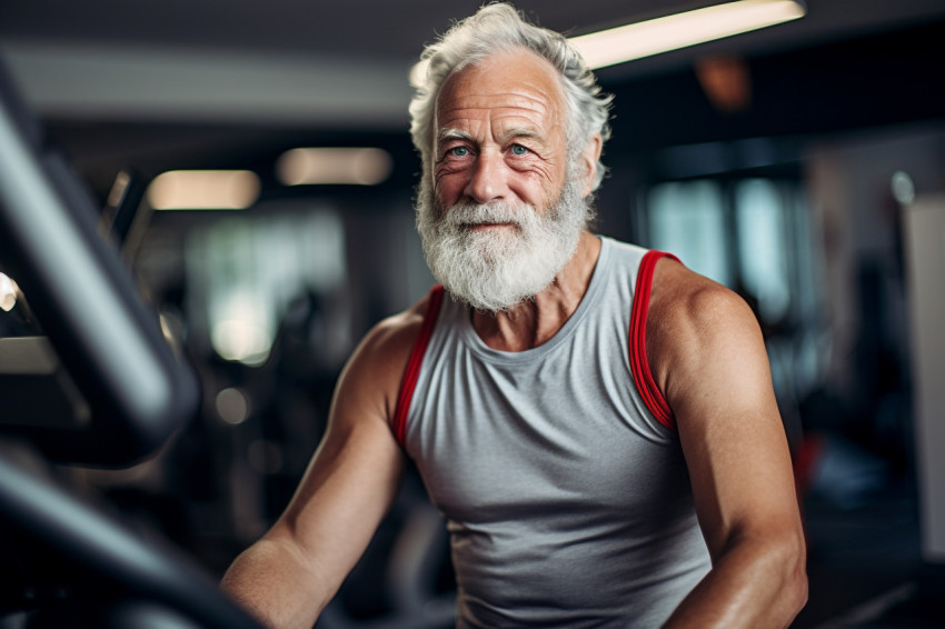 Senior man exercising in gym