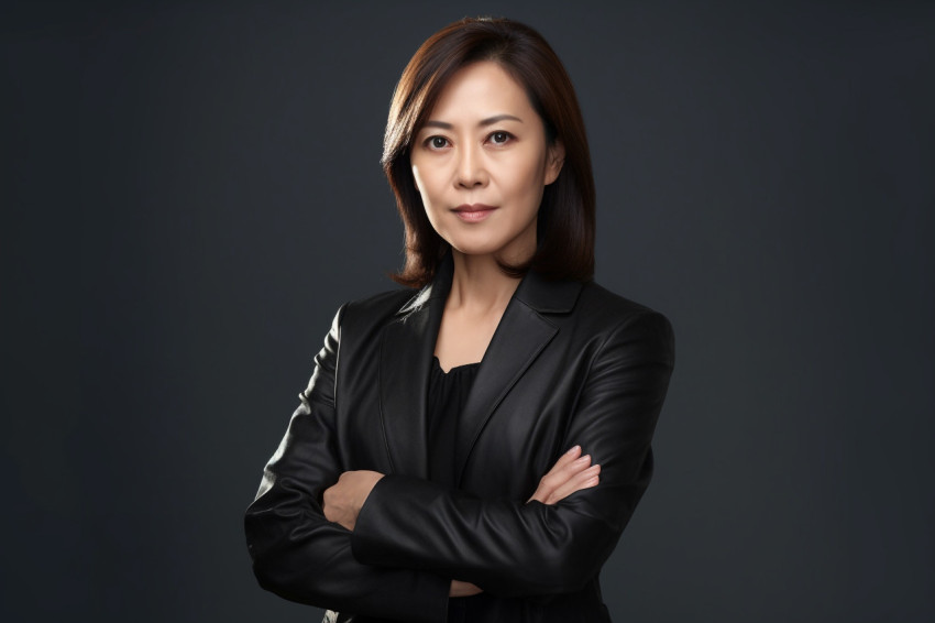 Asian female psychologist standing with arms crossed