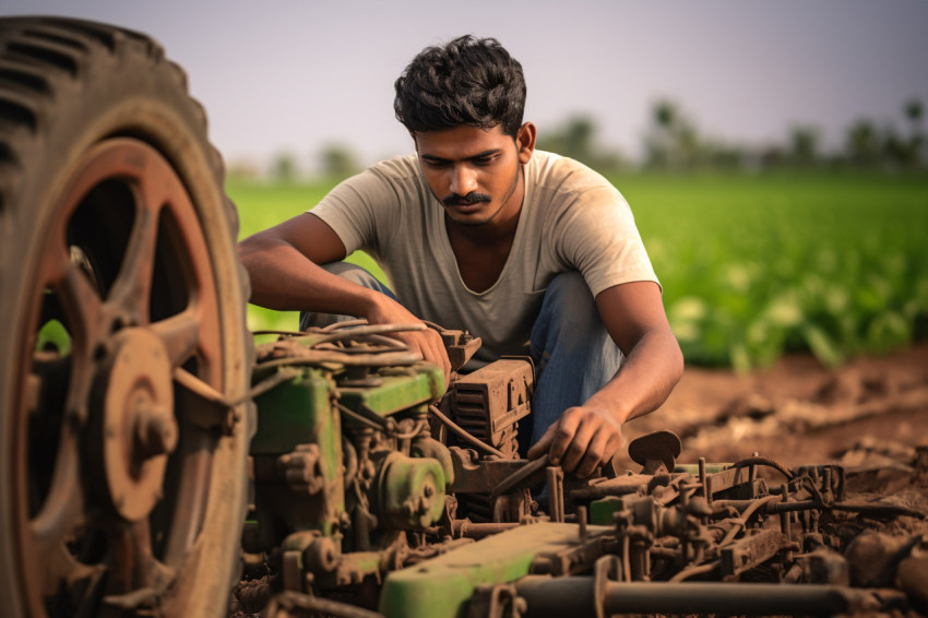 Indian farmer in cotton field