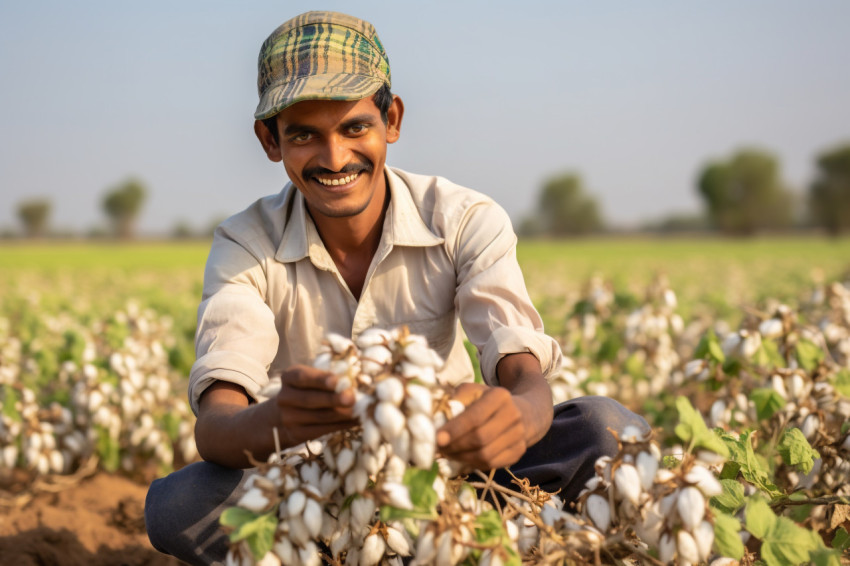 Indian farmer in cotton field