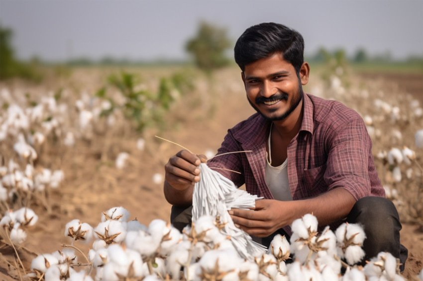 Indian farmer in cotton field