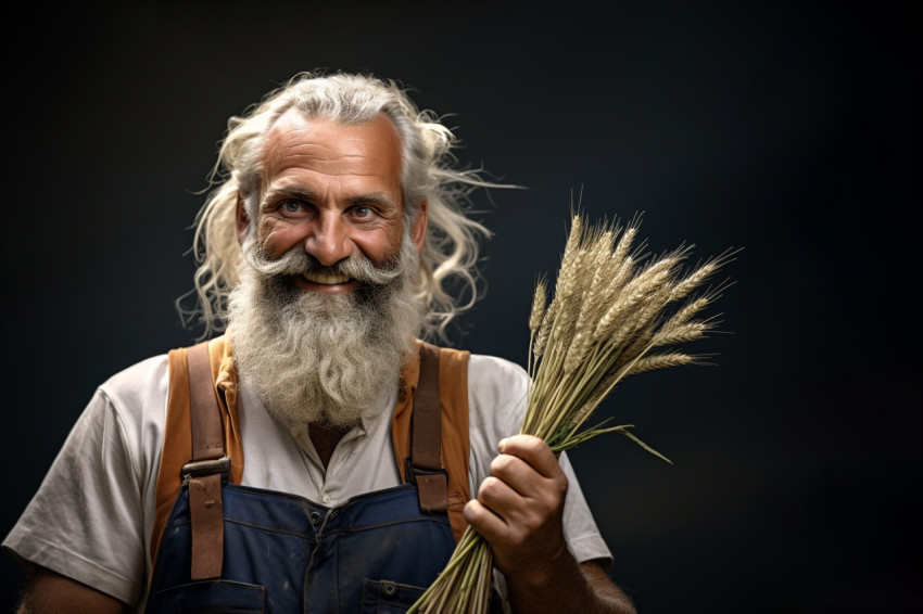 Farmer holding wheat and smiling photo