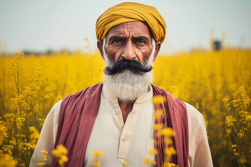 Angry Indian farmer in mustard field photo