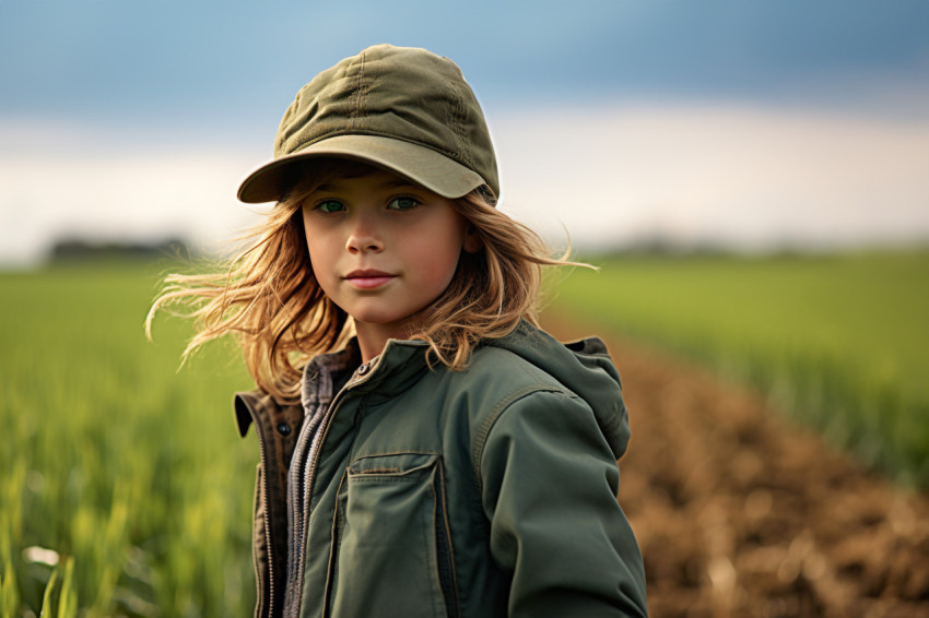 Female farmer smiling in a green field