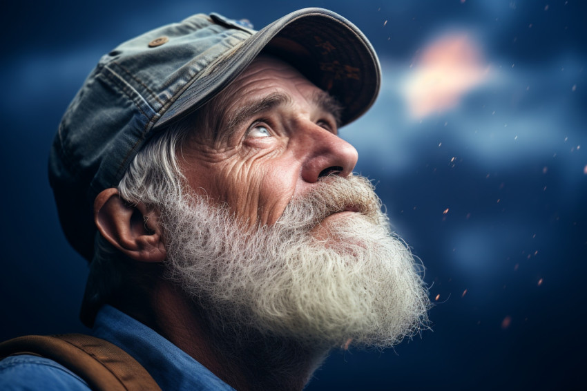 Senior man looking up at blue sky