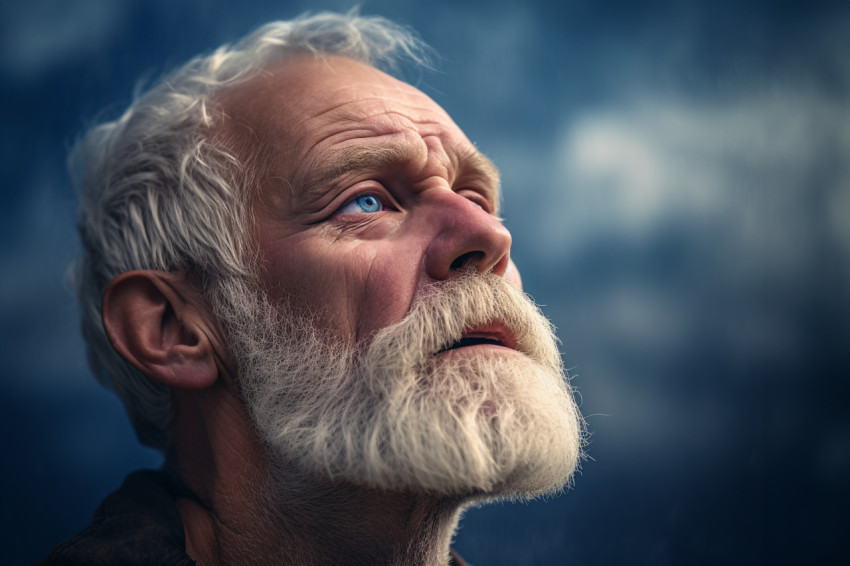 Senior man looking up at blue sky