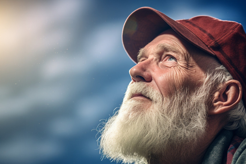 Senior man looking up at blue sky