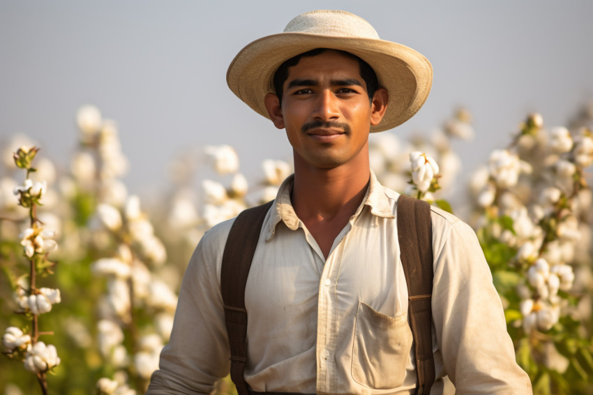 Indian male cotton farmer in field