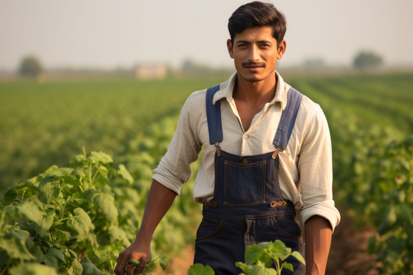 Indian male cotton farmer in field