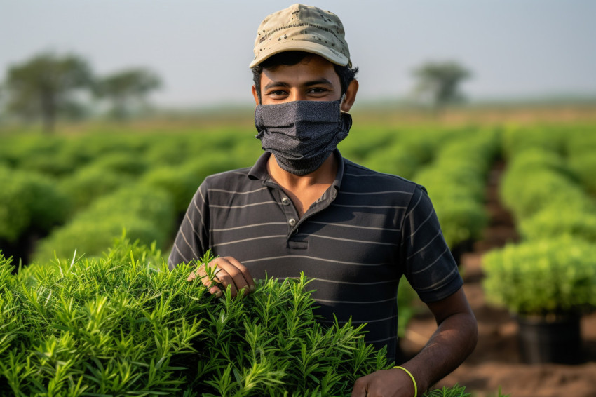 Young Indian farmer working in his field