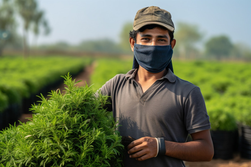 Young Indian farmer working in his field