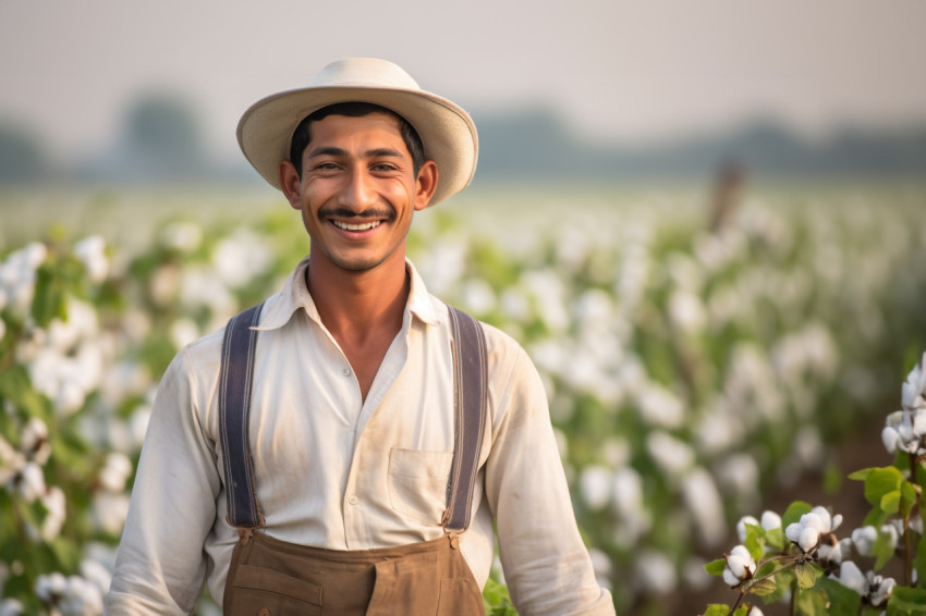 Indian male cotton farmer in field