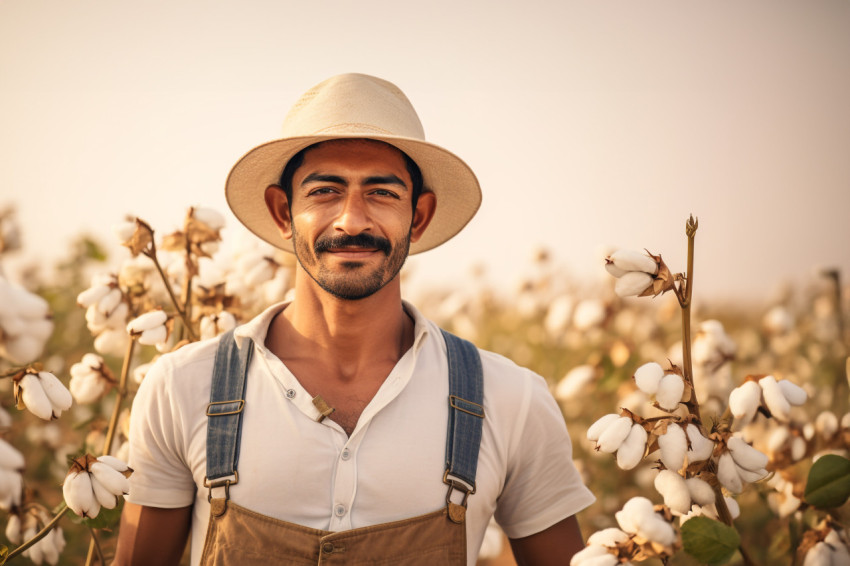 Indian male cotton farmer in field