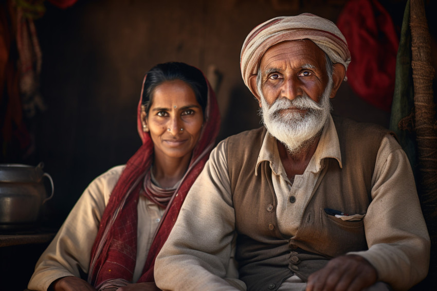 Old Indian farmer couple photo at home