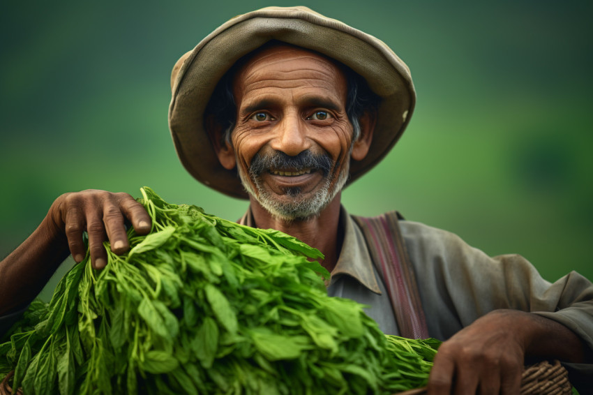 Happy Indian farmer portrait in rural India