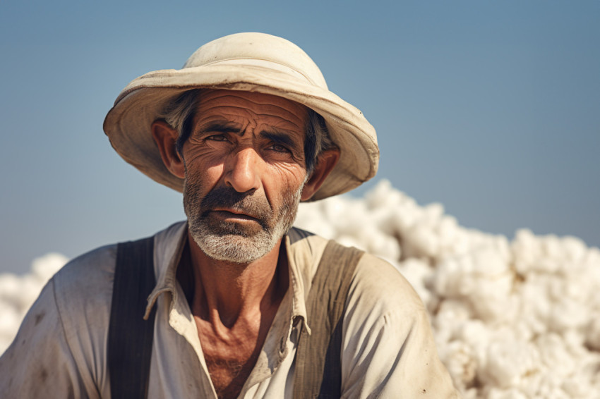 Indian farmer in cotton field photo