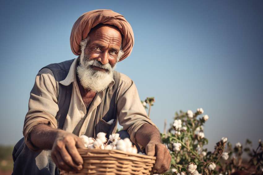 Indian farmer in cotton field photo