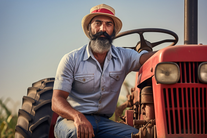 Indian farmer portrait with tractor