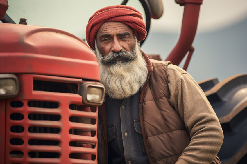 Indian farmer portrait with tractor