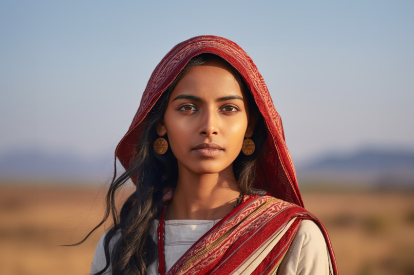 Portrait of Indian female farmer in traditional dress