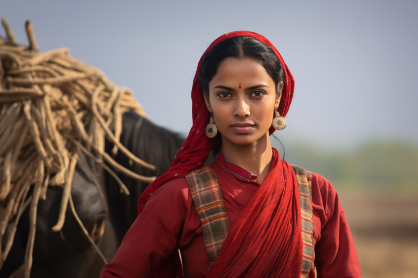 Portrait of Indian female farmer in traditional dress