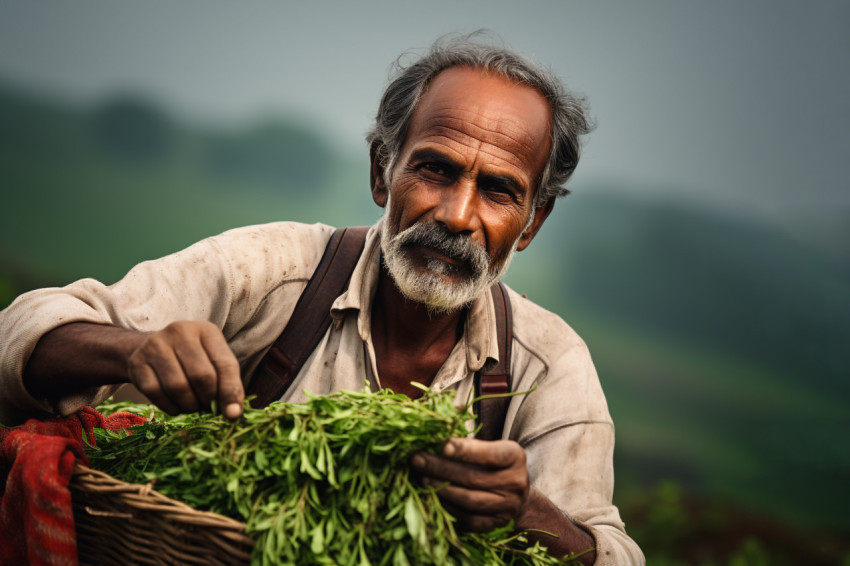 Indian farmer working on field