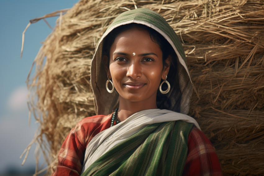 Portrait of Indian female farmer in traditional dress