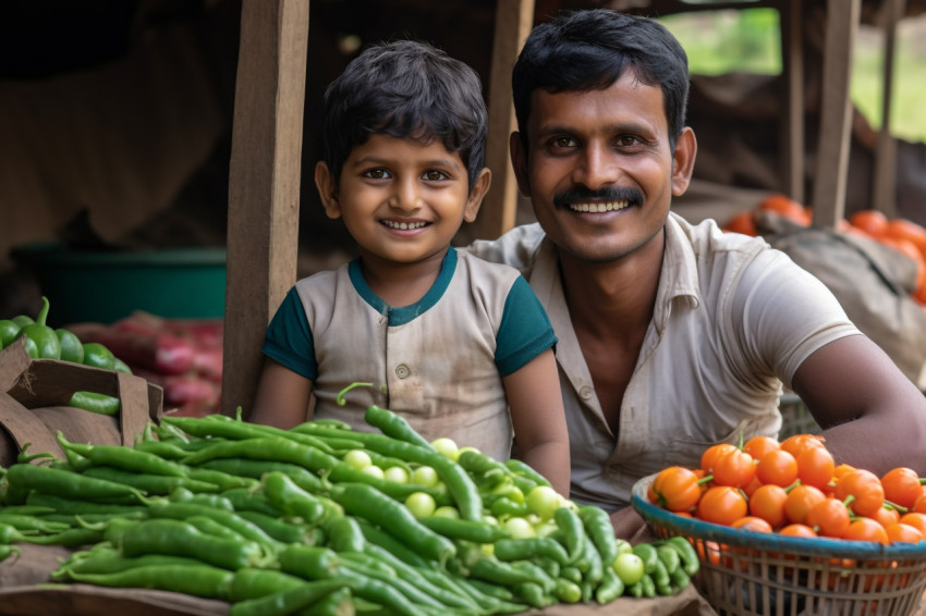 Indian father and child in rural area