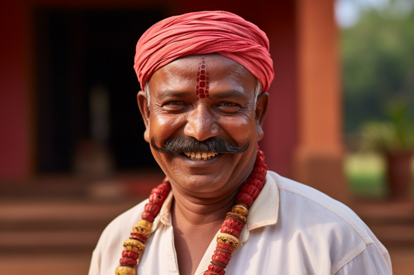 Indian village man smiling outdoors