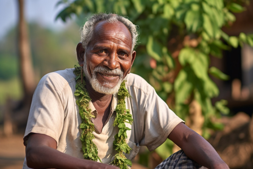 Indian village man smiling outdoors