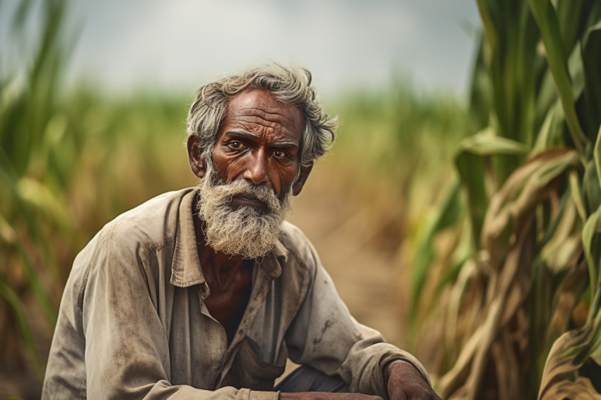 Indian poor farmer in farm sad due to loss