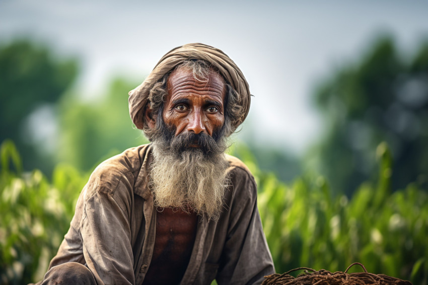 Indian poor farmer in farm sad due to loss