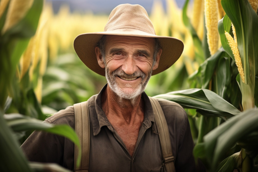 A farmer posing in a banana plantation in the American tropics