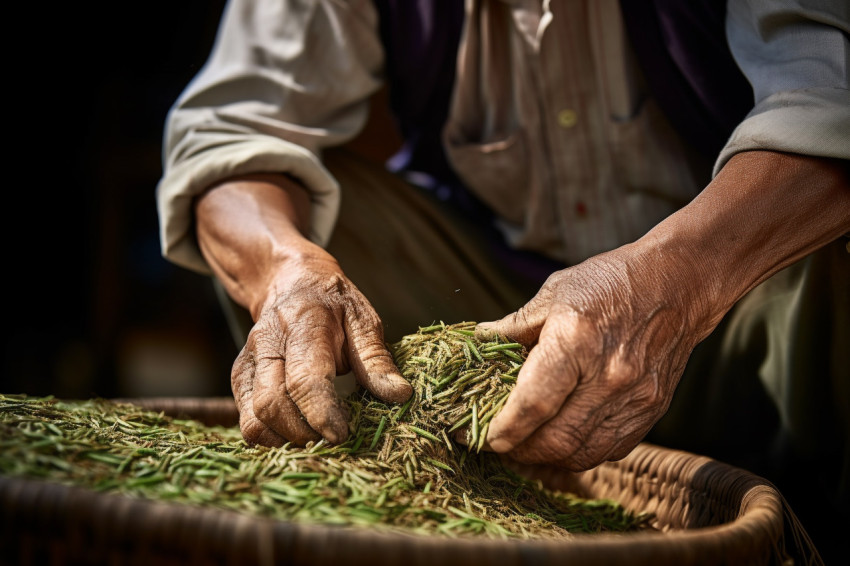 Farmer pouring paddy rice photo