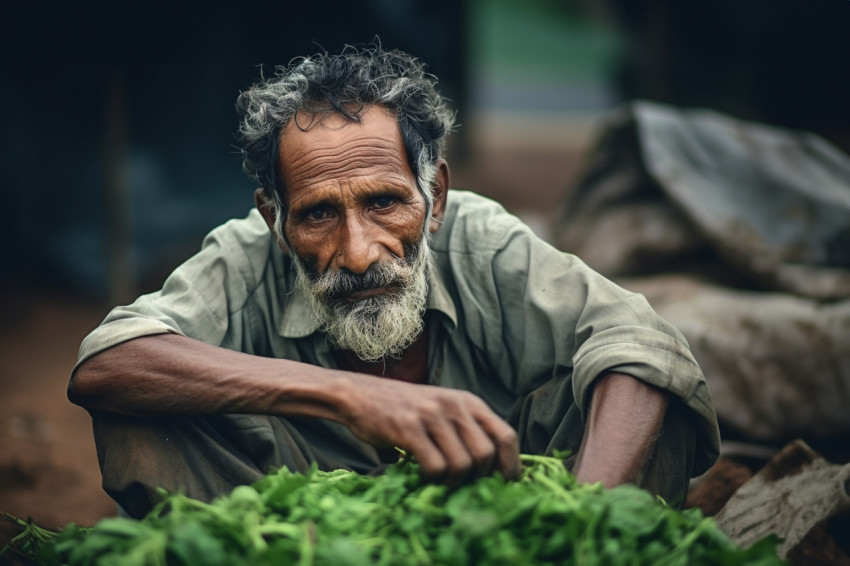 Indian poor farmer in farm sad due to loss