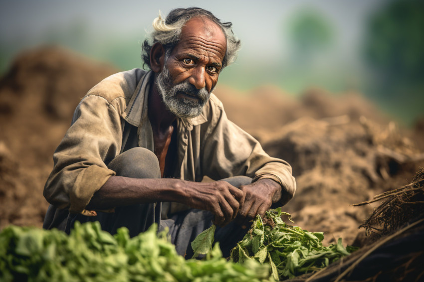 Indian poor farmer in farm sad due to loss