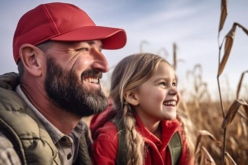 Happy father and daughter in agricultural field