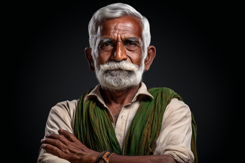 Indian farmer crossing arms