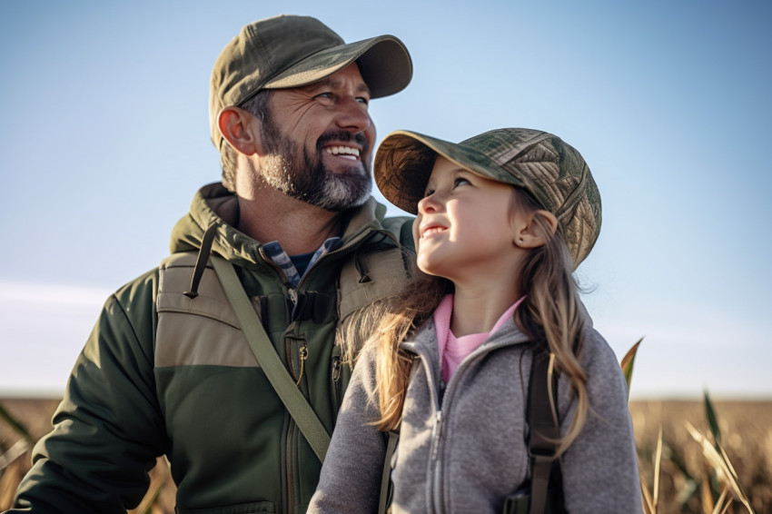 Happy father and daughter in agricultural field