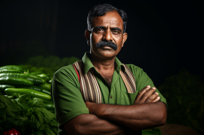 Indian farmer crossing arms