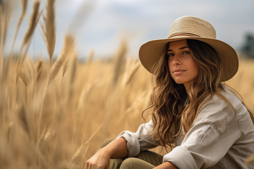 Woman taking break in wheat field photo