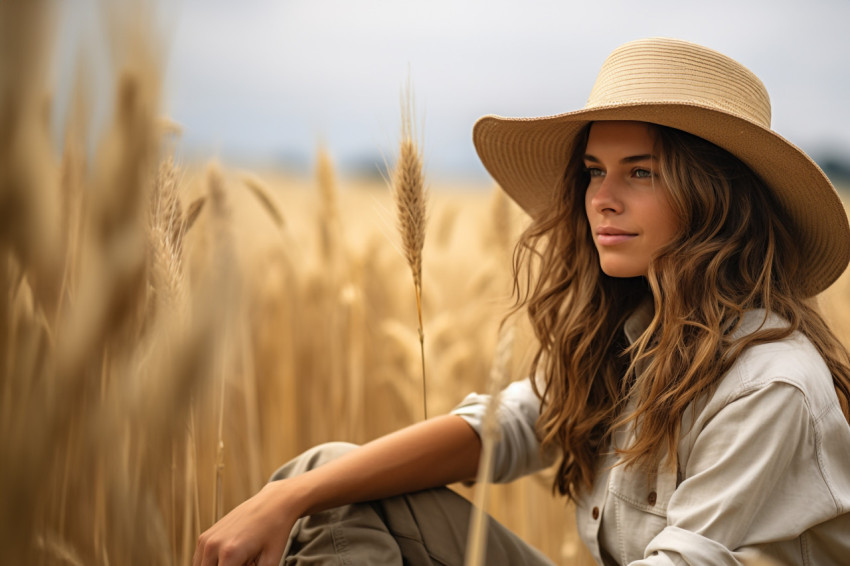 Woman taking break in wheat field photo