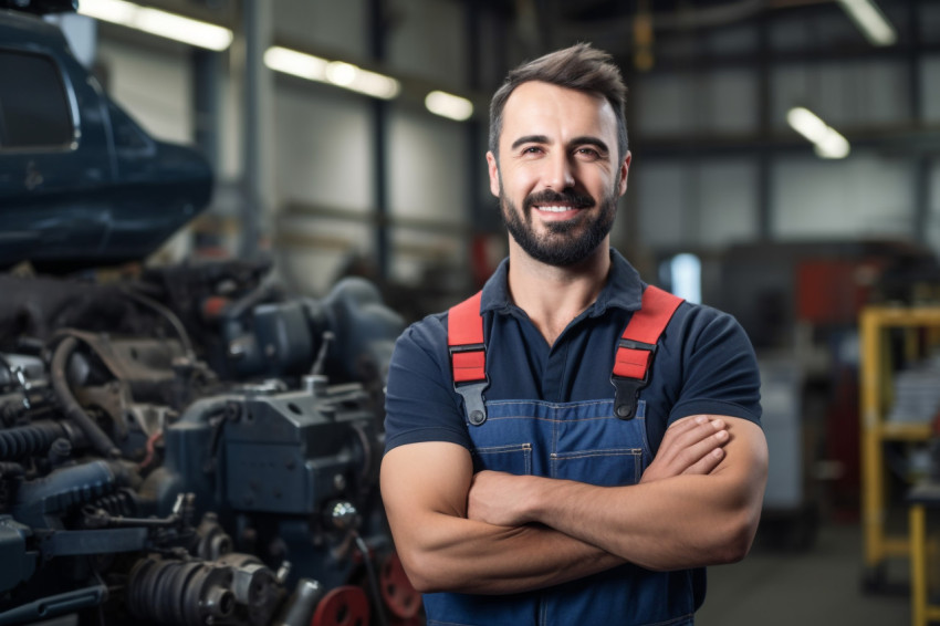 Mechanic working on car with blurred background