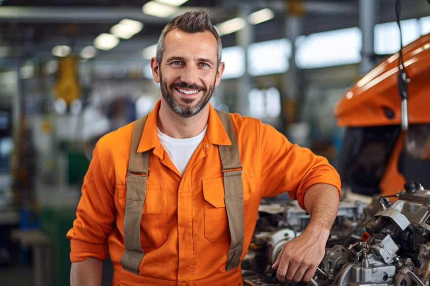 Mechanic working on car with blurred background