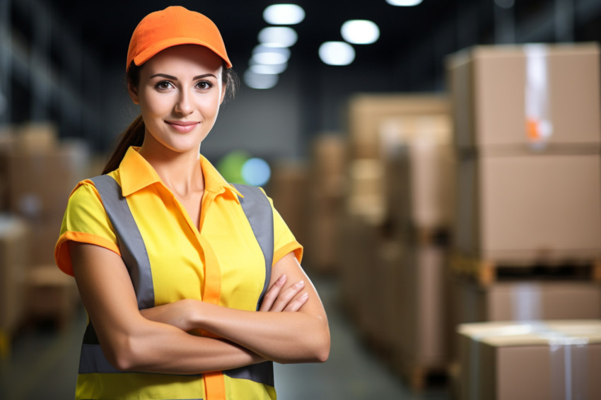 Woman working on assembly line on blurred background