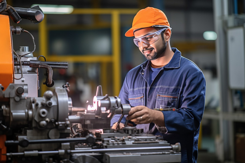 Indian machinist working on a blurred background