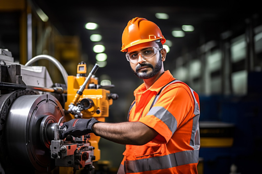 Indian machinist working on a blurred background